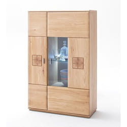 Pegane - Buffet haut / Vaisselier droite en chêne bianco massif + led - L.90 x H.141 x P.38 cm