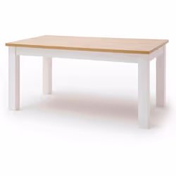 Table à manger sorbe et pratique en pin coloris blanc avec plateau chêne, de bonne qualité et facile à nettoyer. Dimensions : ...