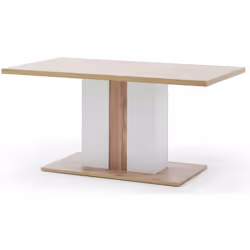 Plateau de table décor mélaminé chêne Wotan, colonne de table décor mélaminé blanc avec offset en décor mélaminé chêne Wotan, ...