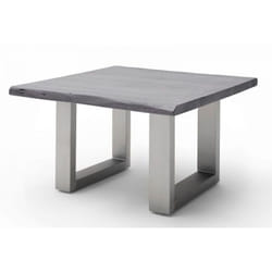 Table basse en bois d'acacia massif gris et acier inoxydable - L.75 x H.45 x P.75 cm -PEGANE-
