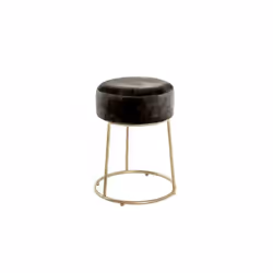 Tabouret en MDF recouvert velours gris, assise rembourrée, métal laqué doré. Dimensions : H 46 x Ø 30 cm Matière : MDF, velou ...