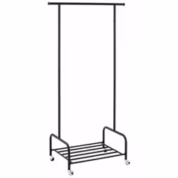 Portant en tube d'acier époxy noir mat, avec 1 tringle et 1 rangement, sur roulettes. Dimensions : L 93 x P 74 x H 175 cm Mat ...