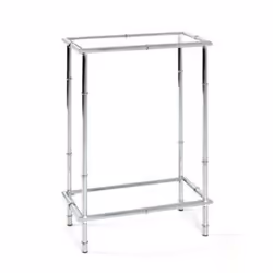 Console en tube d'acier chromé, plateaux en verre trempé transparent. Dimensions : L 50 x P 25 x H 75 cm Matière : acier chro ...