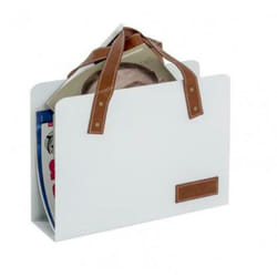 Pegane - Porte-revues coloris blanc-marron en métal - l 35 x p 10 x h 30 cm