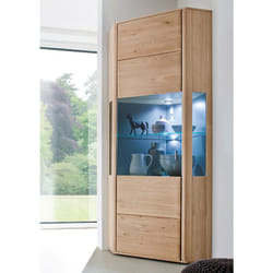 Pegane - Vitrine d'angle / vaisselier en chêne blanchi huilé - Longueur 69 x Hauteur 209 x Profondeur 69 cm