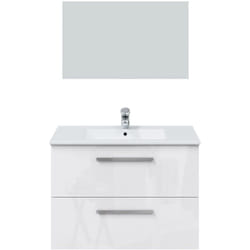 Pegane - Meuble sous vasque de salle de bain Suspendu 80 cm avec 2 tiroirs + Miroir - Hauteur 57 x Longueur 80 x Profondeur 45 cm