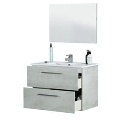 Meuble sous vasque de salle de bain Suspendu 80 cm + miroir coloris béton - Hauteur 57 x Longueur 80 x Profondeur 45 cm Pegane