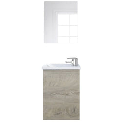 Pegane - Meuble salle de bain Suspendu + Miroir coloris Alaska chêne à nœuds - Hauteur 58 x Longueur 40 x Profondeur 22 cm
