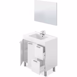 Meuble de salle de bain sous vasque avec 2 tiroirs, 2 portes abattantes et 1 miroir en mélamine. C'est un meuble complet et p ...