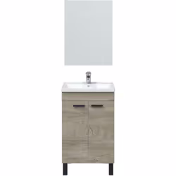 Meuble de salle de bain sous vasque coloris chêne Alaska à nœuds composé d'une armoire avec 2 portes et 4 pieds de 12 cm de h ...