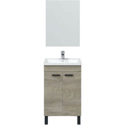 Meuble salle de bain Sous-Vasque 50 cm + Miroir coloris Alaska chêne à nœuds - Longueur 50 x Hauteur 80 x Profondeur 40 cm Pegane