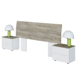 Tête de Lit avec 2 Tables de Chevet coloris blanc artic / chêne à nœuds alaska - Hauteur 96 x Longueur 256 x Profondeur 34 cm Pegane