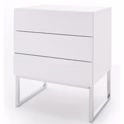 Ce petit meuble est fini avec une laque blanche brillante, qui s'harmonise parfaitement avec le piètement luge chromé et lui ...