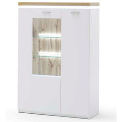 Buffet / Vaisselier blanc avec plateau en chêne Wotan - Longueur 98 x Hauteur 143 x Profondeur 38 cm Pegane
