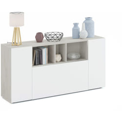 Buffet meuble de rangement avec 3 portes coloris Béton / blanc artic - Longueur 150 x Hauteur 76 x Profondeur 41 cm Pegane