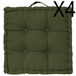 Lot de 4 coussins de sol en coton coloris vert kaki - Longueur 40 x Profondeur 40 x Hauteur 8 cm