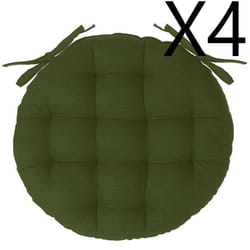 Lot de 4 galettes de chaise rondes coloris vert Kaki en coton - Diamètre 38 x hauteur 65 cm