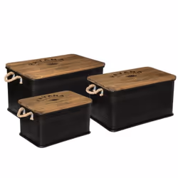 Lot de 3 malles de rangement en bois / métal coloris noir. Très élégant et pratique pour ranger toutes vos affaires. Dimensio ...