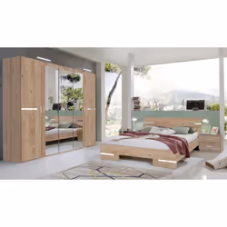 Cette chambre à coucher adulte en panneaux de particules coloris imitation chêne Artisan/chrome brillant vous apportera un st ...