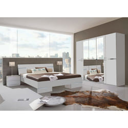 Pegane - Chambre à coucher complète adulte (lit 160x200 cm + 2 chevets + armoire), coloris blanc/chrome brillant