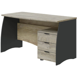 Bureau avec caisson de 3 tiroirs coloris chêne nœuds alaska / gris anthracite - Hauteur 74 x Largeur 136 x Profondeur 67 cm Pegane