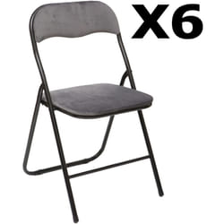 Lot de 6 chaises pliantes velours gris foncé - Longueur 44 x Hauteur 79 x Profondeur 52 cm Pegane