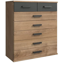 Commode meuble de rangement coloris imitation chêne poutre/graphite - Longueur 91 x Hauteur 103 x Profondeur 40 cm Pegane