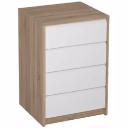 Commode avec 4 tiroirs (glissières métalliques) coloris chêne/blanc. Pratique et en même temps décorative. Fabriqué en pannea ...