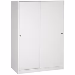 Cette armoire coloris blanc permet d'organiser toutes vos affaires avec ses 2 portes coulissantes (poignées métalliques). Fab ...