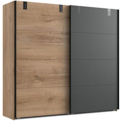 Armoire placard meuble de rangement, coloris chêne foncé - Longueur 225 x Hauteur 210 x Profondeur 65 cm -PEGANE-