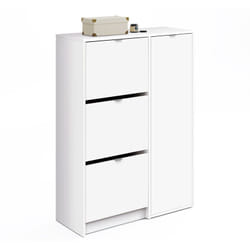 Meuble à chaussures coloris blanc brillant - Hauteur 122 x Longueur 85 x Profondeur 37 cm Pegane