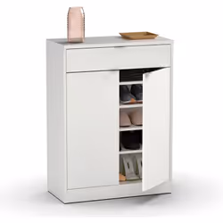 Meuble de rangement pour 20 paires de chaussures coloris blanc brillant fabriqué en panneaux de particules haute densité, de  ...