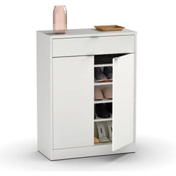 Commode meuble à chaussures coloris blanc brillant - Hauteur 101 x Longueur 75 x Profondeur 36 cm Pegane