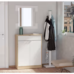 Commode meuble à chaussures pour 20 paires de chaussures coloris blanc brillant / cambrian. Fabriqué en panneaux de particule ...