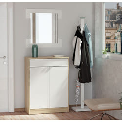 Commode meuble à chaussures coloris blanc brillant / cambrian - Hauteur 101 x Longueur 75 x Profondeur 36 cm Pegane