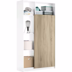 Armoire de rangement, en panneaux de particules et mélamine haute densité coloris blanc brillant / cambrian, avec une porte ( ...