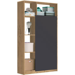 Armoire / meuble de rangement coloris chêne doré/gris - Hauteur 180 x Longueur 100 x Profondeur 35 cm Pegane