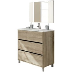 Meuble Vasque avec miroir coloris Cambrian - Hauteur 90 x Longueur 81.5 x Profondeur 46.5 cm Pegane