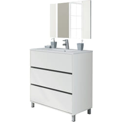 Meuble Vasque avec miroir coloris blanc brillant - Hauteur 90 x Longueur 81.5 x Profondeur 46.5 cm Pegane