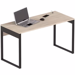 Bureau en panneaux de particules et mélamine haute densité coloris effet bois/blanc, avec deux connecteurs de charge USB. Pie ...