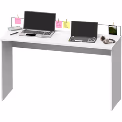 Bureau en panneaux de particules et mélamine haute densité coloris blanc avec fil métallique pour acrocher notes ou photos. P ...
