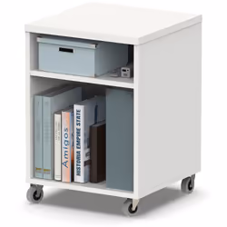 Caisson de bureau sur roulettes, en panneaux de particules et mélamine haute densité coloris blanc, avec 2 espaces de rangeme ...