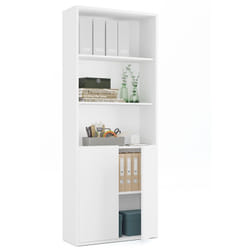 Bibliothèque / étagère de rangement, coloris blanc - Hauteur 196.5 x Longueur 75.5 x Profondeur 33 cm Pegane