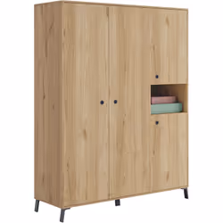 Armoire de rangement, en panneaux de particules et mélamine haute densité coloris chêne doré, avec 4 portes et 1 niche. Une p ...