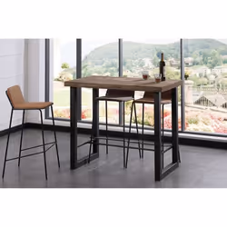Table haute en bois coloris chêne américain - pieds noir - Longueur 120 x profondeur 70 x Hauteur 100 cm