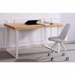 Table de bureau avec plateau d'épaisseur 54 mm en bois couleur chêne américain. Pieds en métal coloris noir. Dimensions : Lon ...