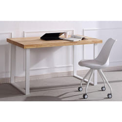 Pegane - Table de bureau en bois coloris chêne nordique / pieds blanc - Longueur 120 x profondeur 60 x hauteur 73 cm