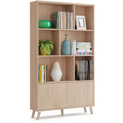 Bibliothèque de 2 portes coloris effet bois - Hauteur 180 x Longueur 100 x Profondeur 30 cm Pegane