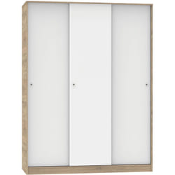 Armoire avec 3 portes coulissantes coloris Cambrian/Blanc - Hauteur 200 x Longueur 150 x Profondeur 55 cm Pegane