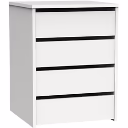 Commode de rangement 4 tiroirs en panneaux de particules et mélamine haute densité coloris blanc brillant. Produit de fabrica ...